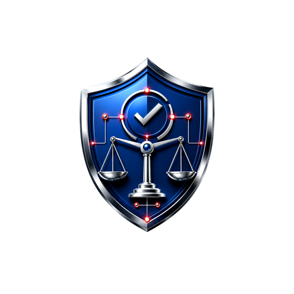Shield with a checkmark and balance scales, trust, integrity, fairness
